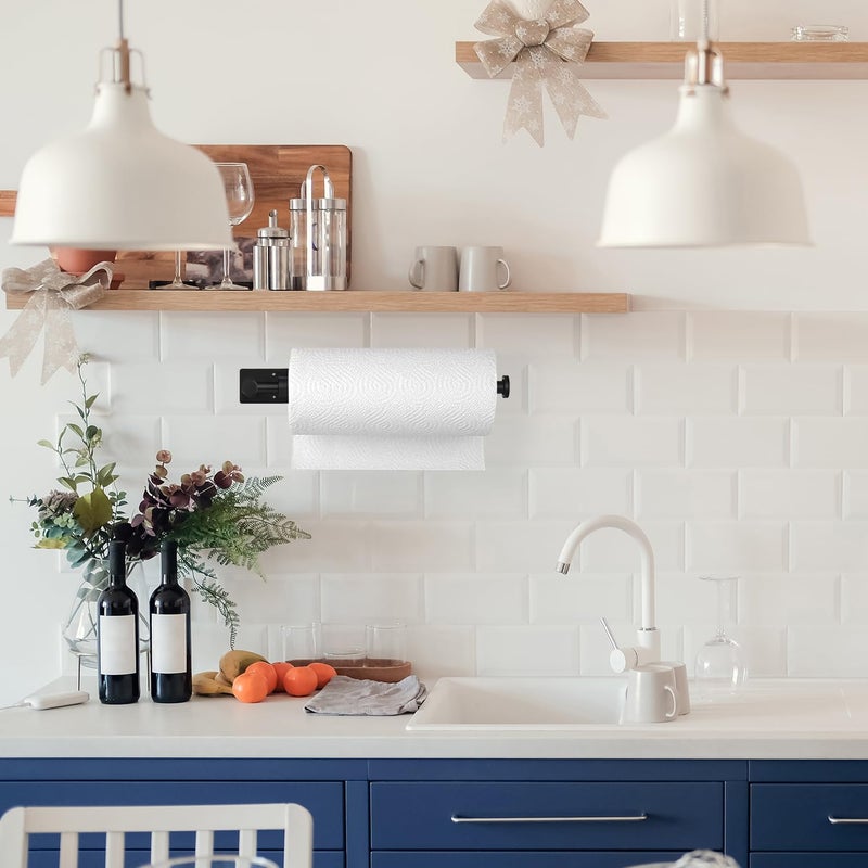 Gewtur Black Paper Towel Holder Under Cabinet  Single Hand Operable Wall Mount Paper Towel Roll Holder with Damping Effect  Self-Adhesive or Drilled for Kitchen Bathroom  SUS304 Stainless Steel - Image 5